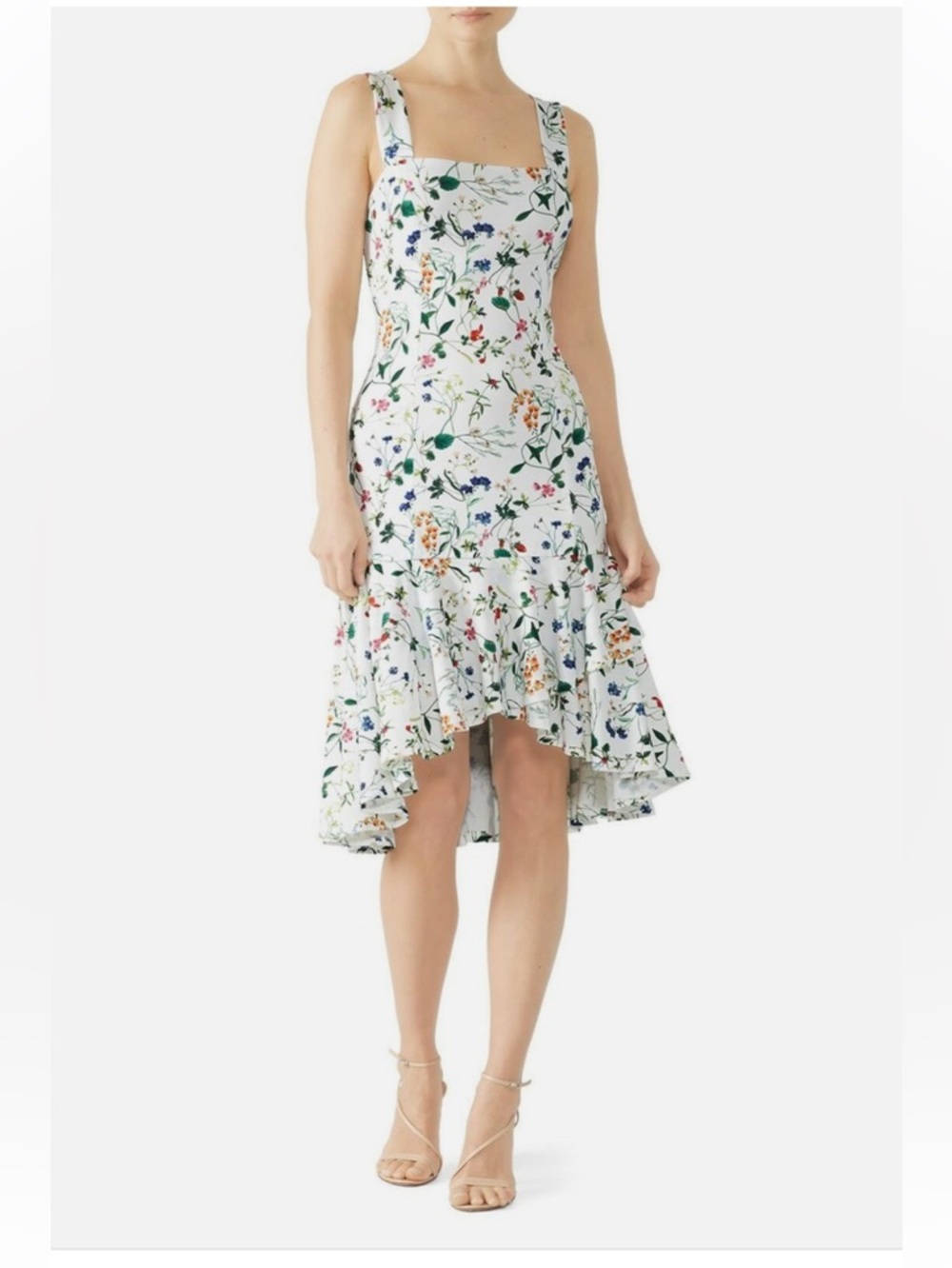 Alexia Admor White Floral Ruffle Midi Dress- size 6